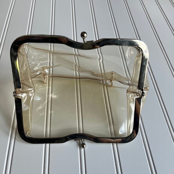 Vintage Clear Vinyl Purse Cluth ornate metal frame kiss lock 60's 70's - Picture 9 of 10